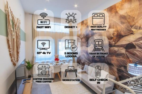 65 Zoll 4k TV, Disney Plus, Soundbar, kostenloser Kaffee, 5 Räume